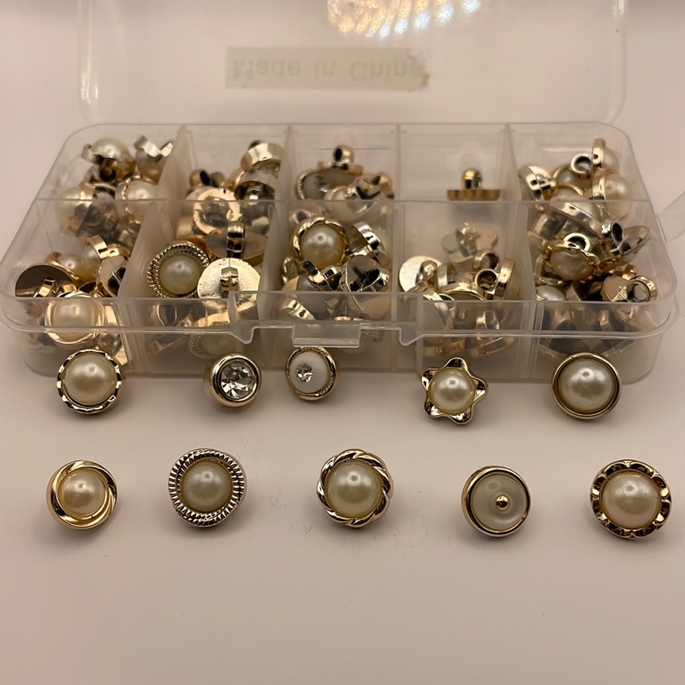 Assorted Plastic Gold Tone Faux Pearl Buttons